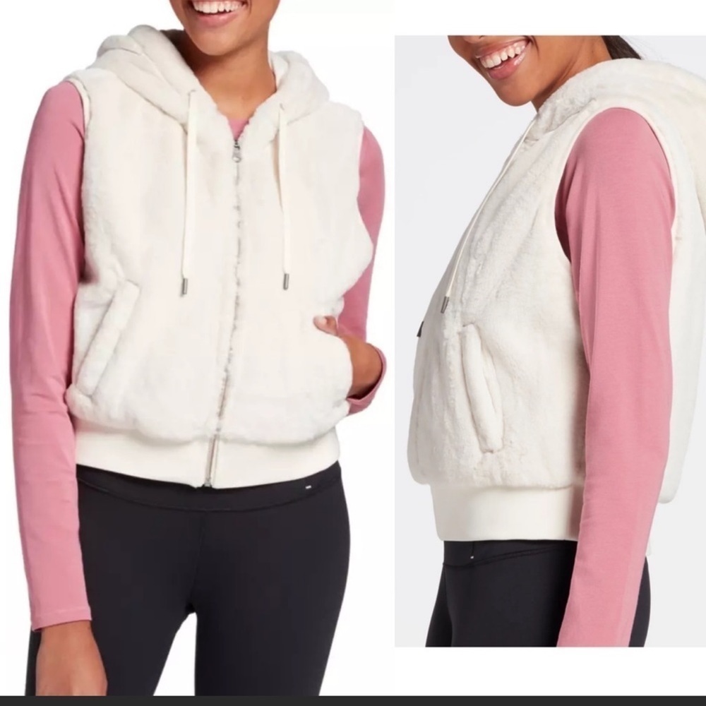 CALIA By Carrie Undergood Vest Ivory zip up faux fur hoodie Sz M